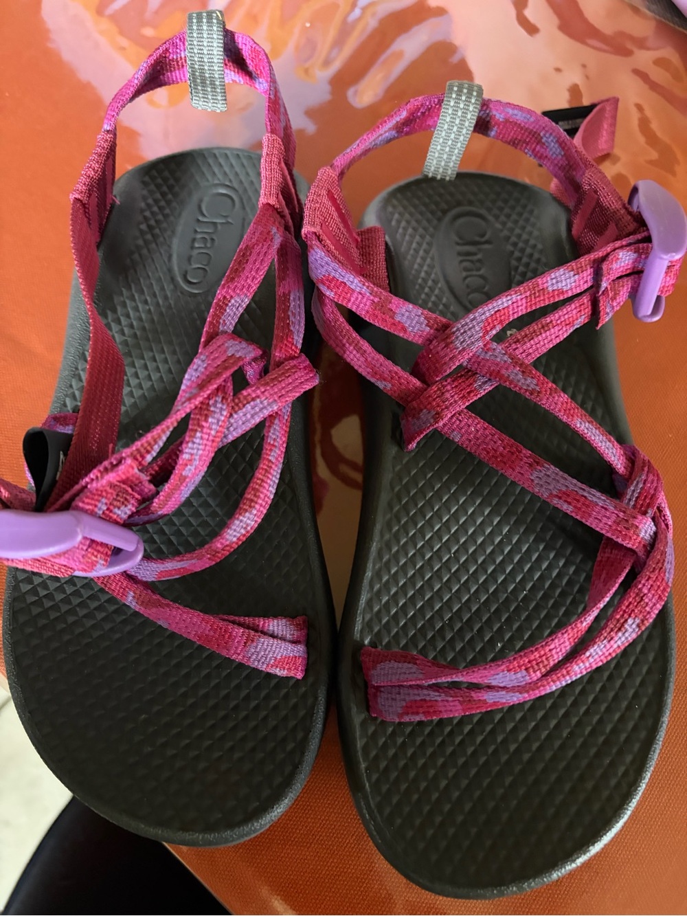 Chaco Kids Pink and Purple Patterned Strap Sandals